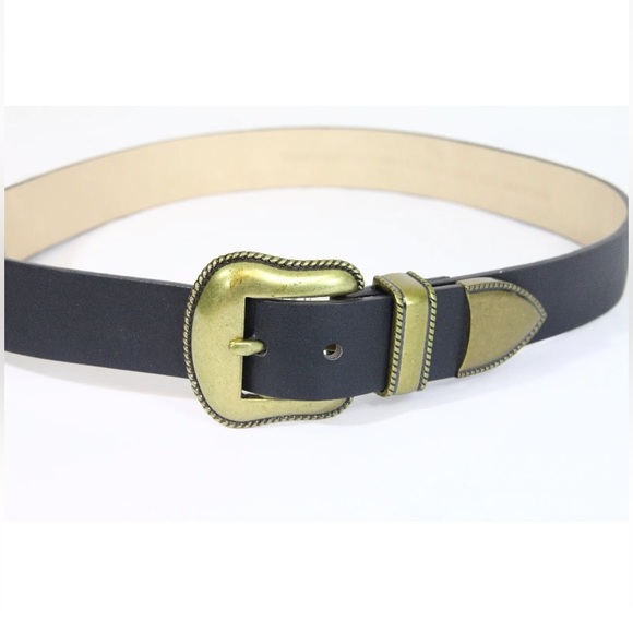 Vince Camuto Double Buckle Belt New Women Medium Western style Black leather - Picture 2 of 4